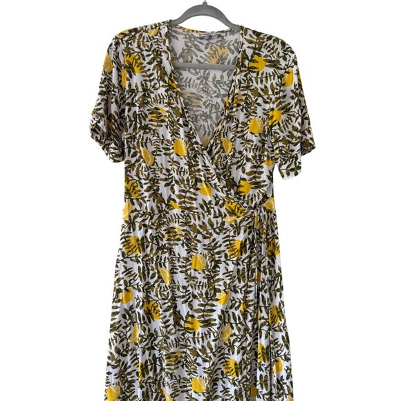 Boutique  Womens Wrap Dress Lemon Leaf Print Short Sleeve V-Neck Maxi Length - Picture 3 of 11